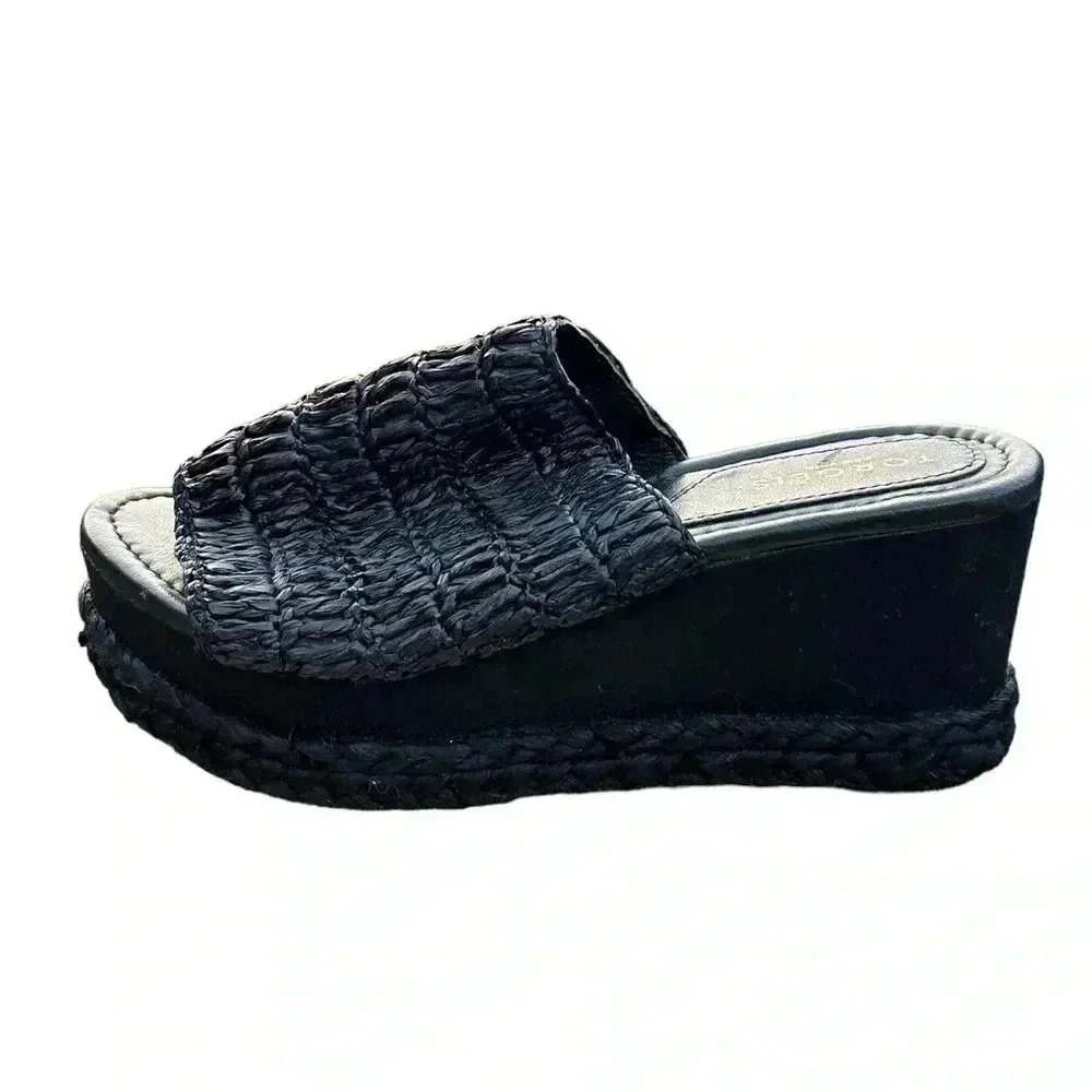 Torgeis Womens Neith FEI1073 Black Wedge Slide Sandals Size 8